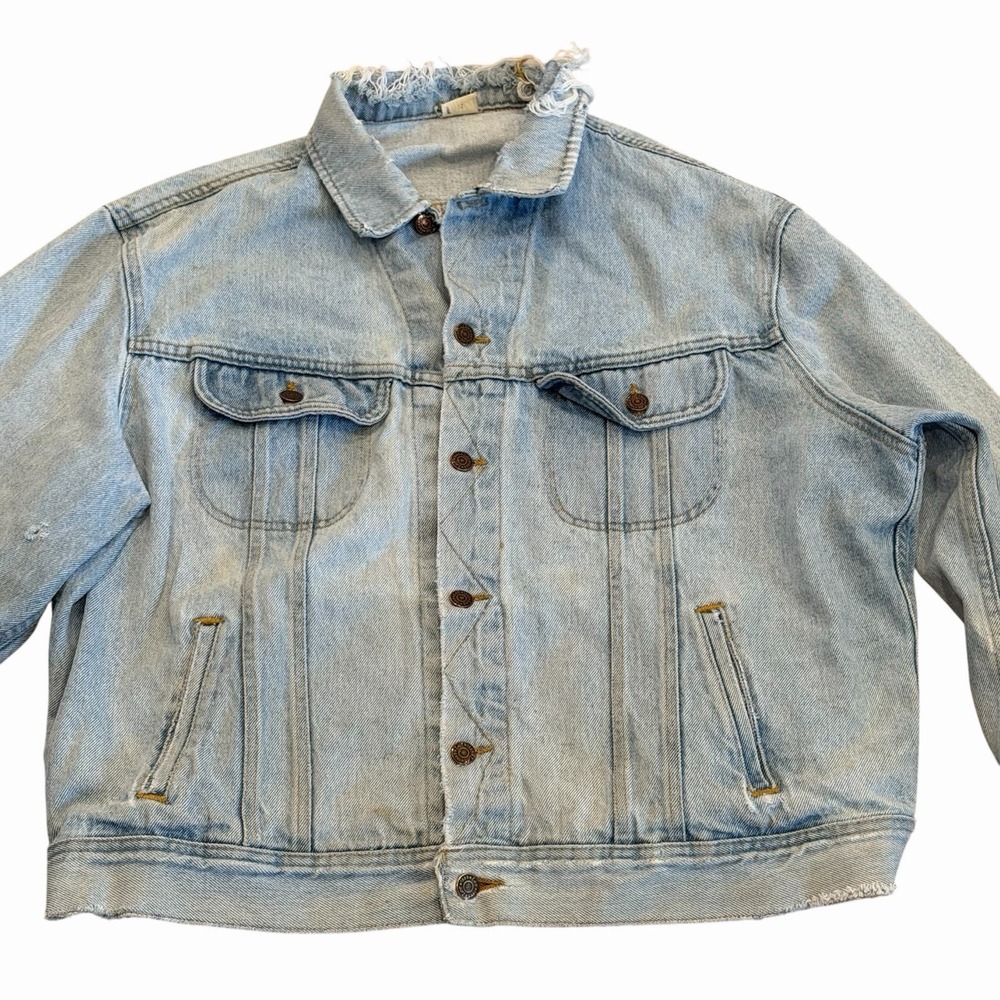 Vintage Lee Riders Trucker‎ Denim Jacket Thrashed Tag Size XL Distressed 80s 90s